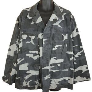 Military Gray Camouflage Uniform Jacket And Trousers Vintage 80s Made In USA Men